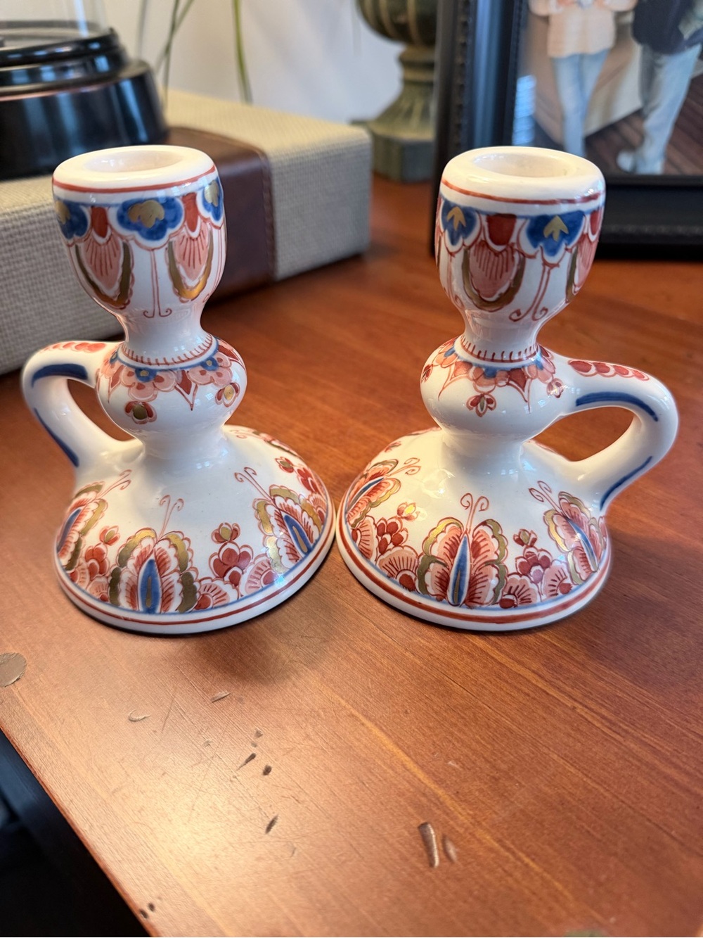 Set of 2 Royal Delft Pijnacker Chamber Stick Candlesticks